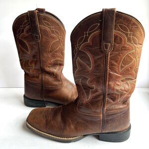 Roper Cowboy Boots Mens 10D Brown Leather Square Toe Western Pull On  TPR Work